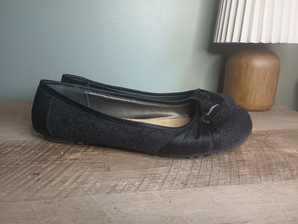 Jelly Pop Womens Y2K Black Lace Ballet Flats 9.5 Dark Coquette Fairy Dainty Goth